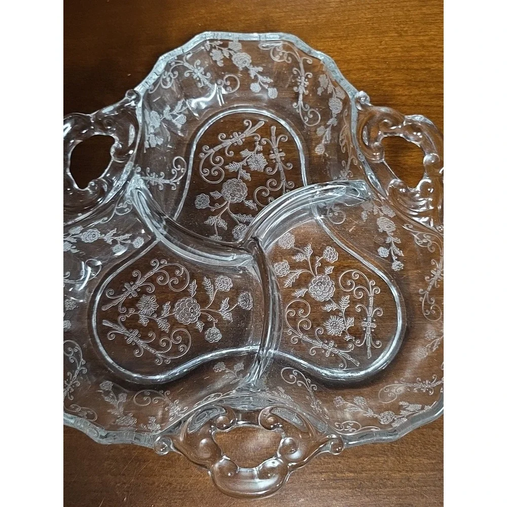 Cambridge Glass Chantily 3 part‎ Relish Dish 1938-1958